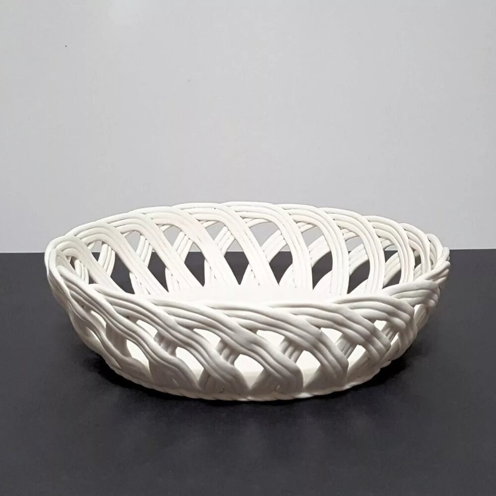 NEW RARE Pottery Barn Large Ceramic Weave Serving Bowl 13.75" diam, 3.5" h